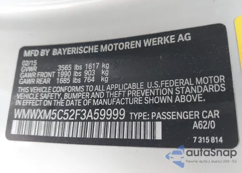 2015 Mini Hardtop Cooper from USA, damaged, VIN WMWXM5C52F3A59999